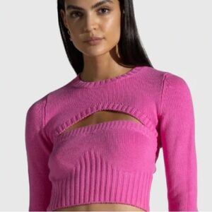 The Wolf Gang Pepe very crop layer PINK sweater cotton stretch NWT large